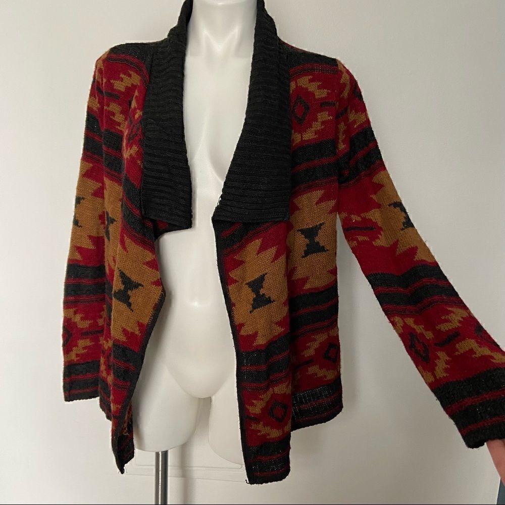 Aztec Print Knitted Waterfall Sweater - Picture 2 of 9